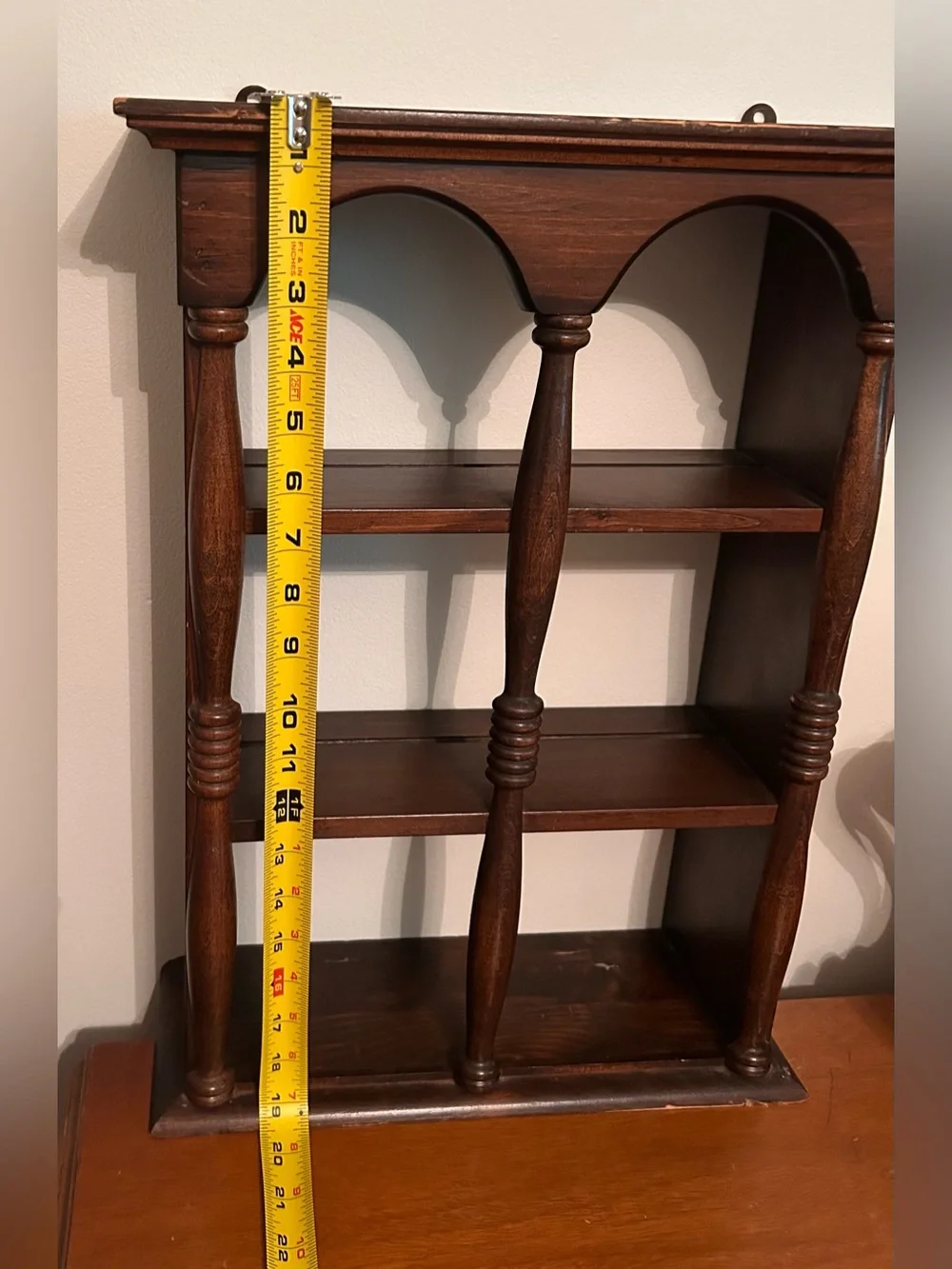 Vintage Wooden Three Tiered Shelf with Arches in Front